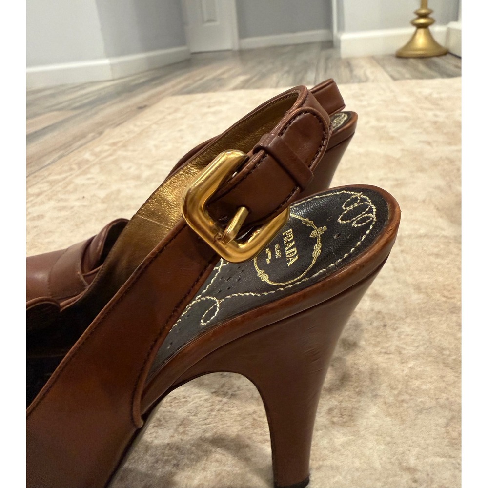 Prada Brown Leather Slingback Loafer Pumps IT 38.5 - Picture 4 of 9